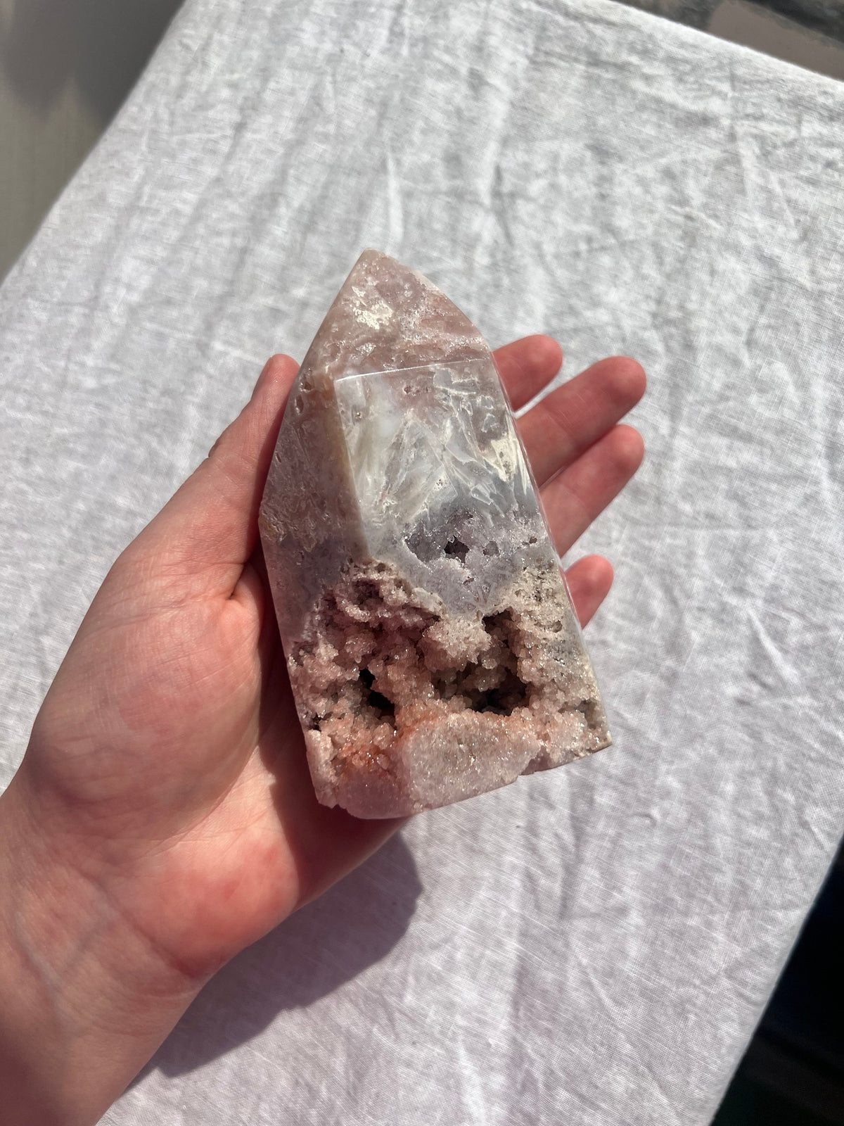 Large Gorgeous Pink Amethyst Tower With Druzy Pink Amethyst Freeform Obelisk From Brazil