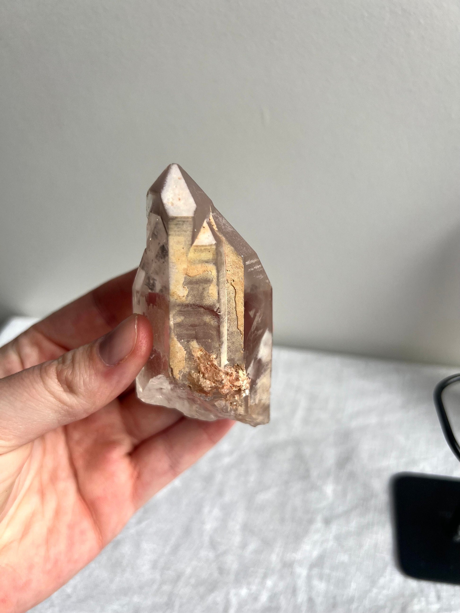 High Grade Lithium Lemurian Quartz Point with Display Stand from Brazil