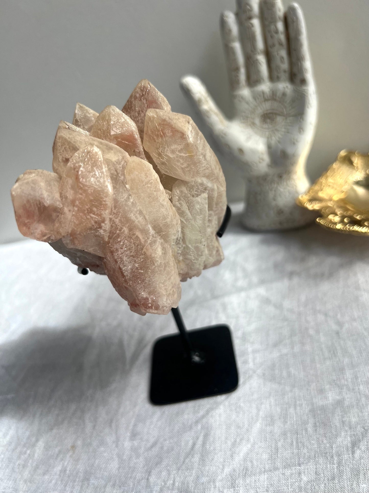 Gorgeous Pink Scarlett Temple Lemurian Cluster with Display Stand from Brazil