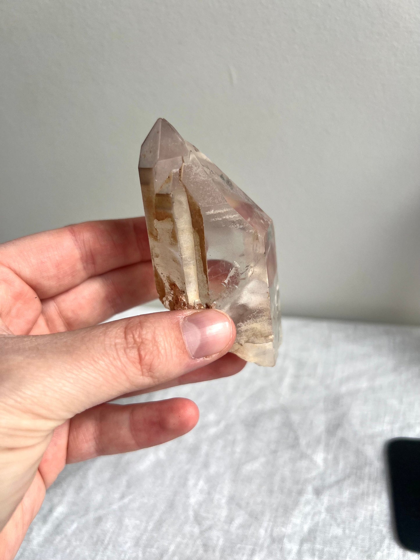 High Grade Lithium Lemurian Quartz Point with Display Stand from Brazil