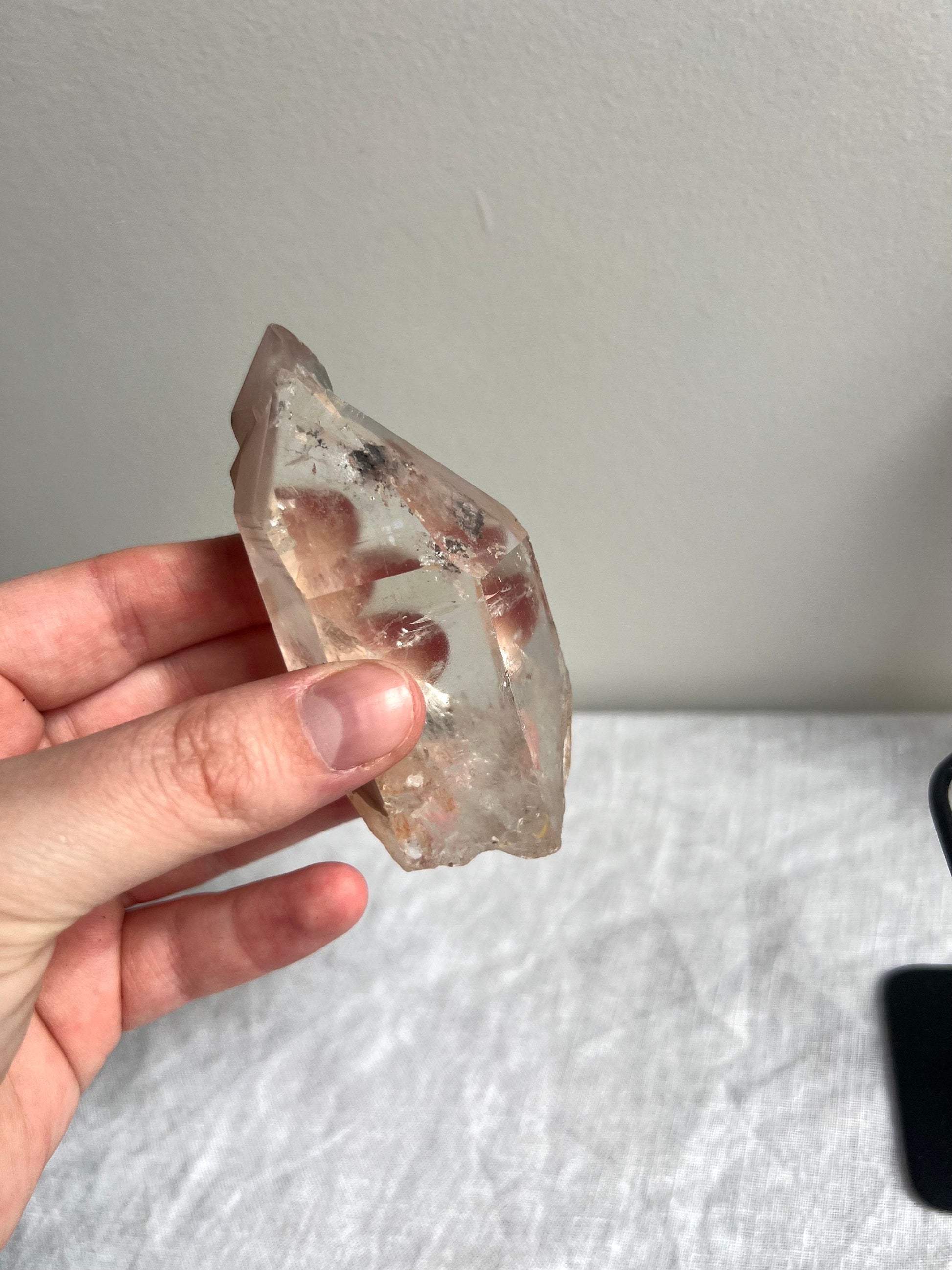 High Grade Lithium Lemurian Quartz Point with Display Stand from Brazil