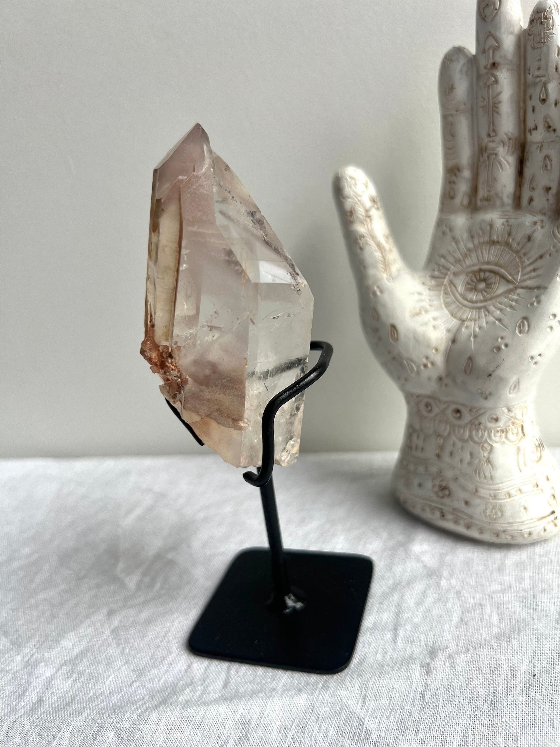 High Grade Lithium Lemurian Quartz Point with Display Stand from Brazil