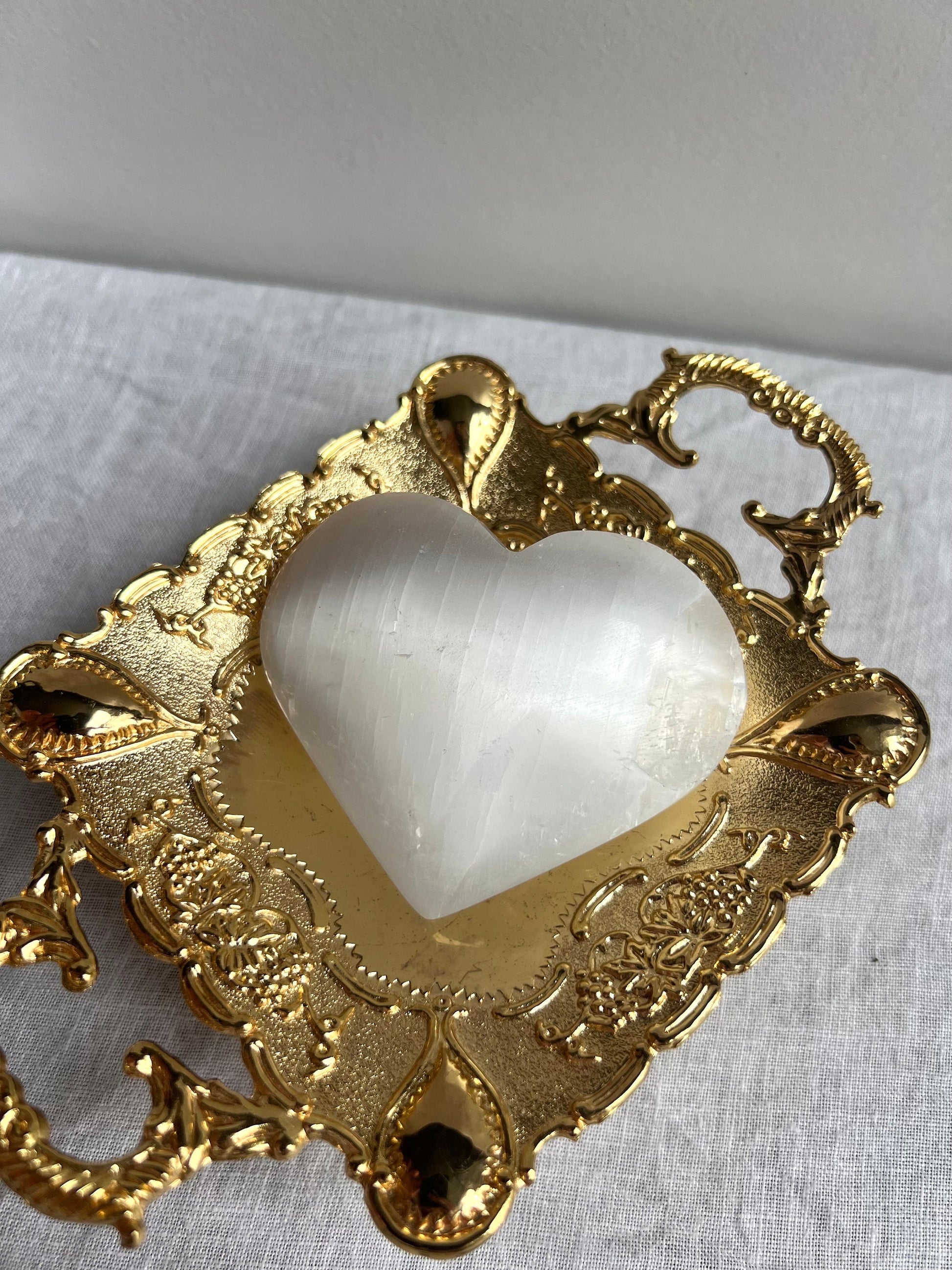 Large Selenite Heart Carving | Palm Stone Selenite Heart