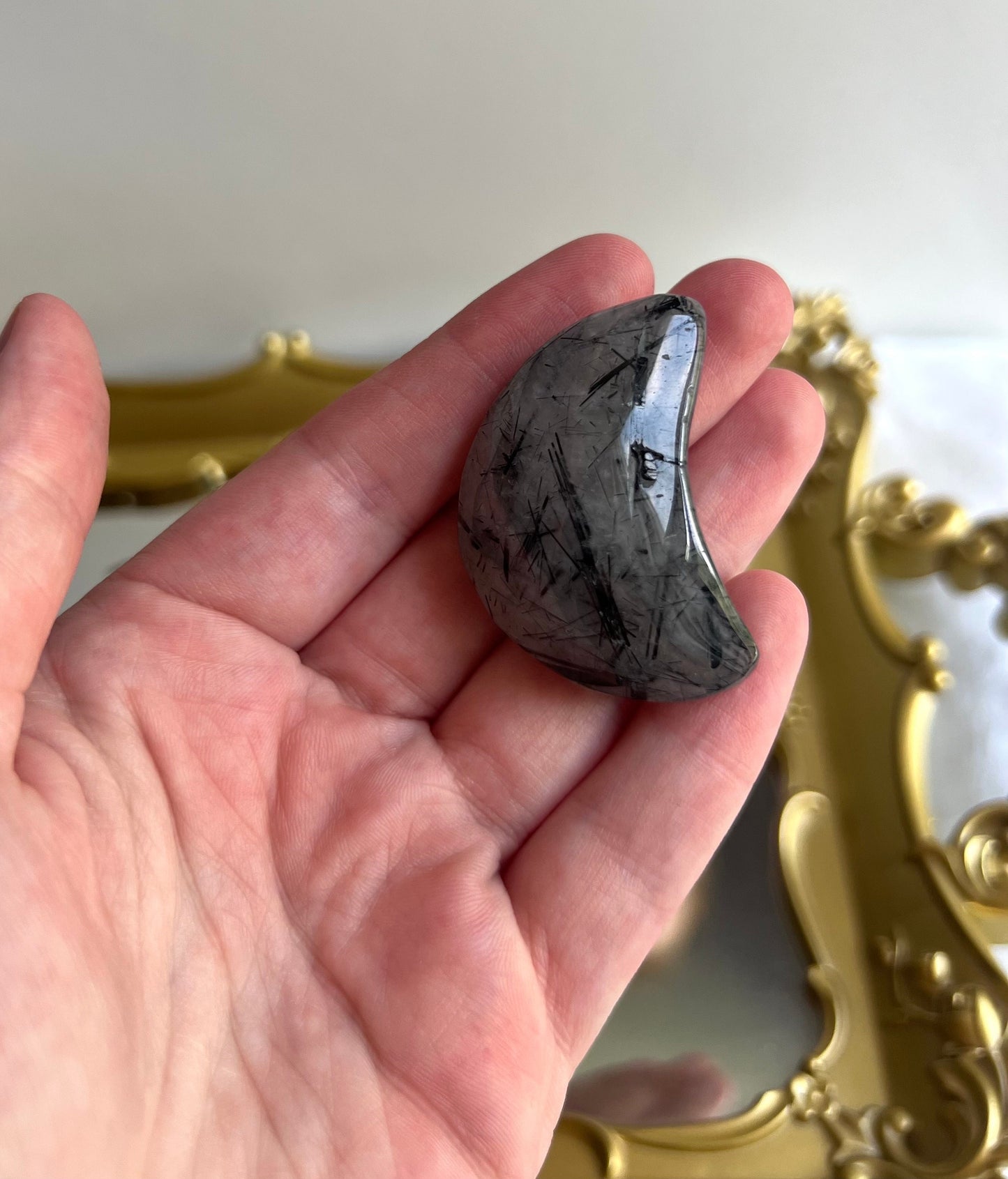 Tourmaline in Quartz Crescent Moon Carvings | Tourmalated Quartz Moons