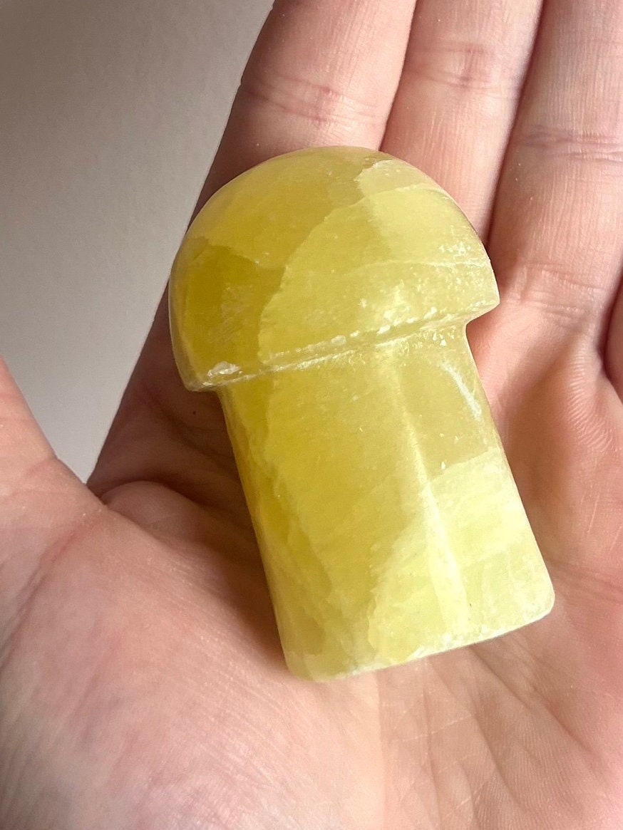 Lemon Calcite Mushroom Carving | Hand Carved Yellow Calcite Mushroom
