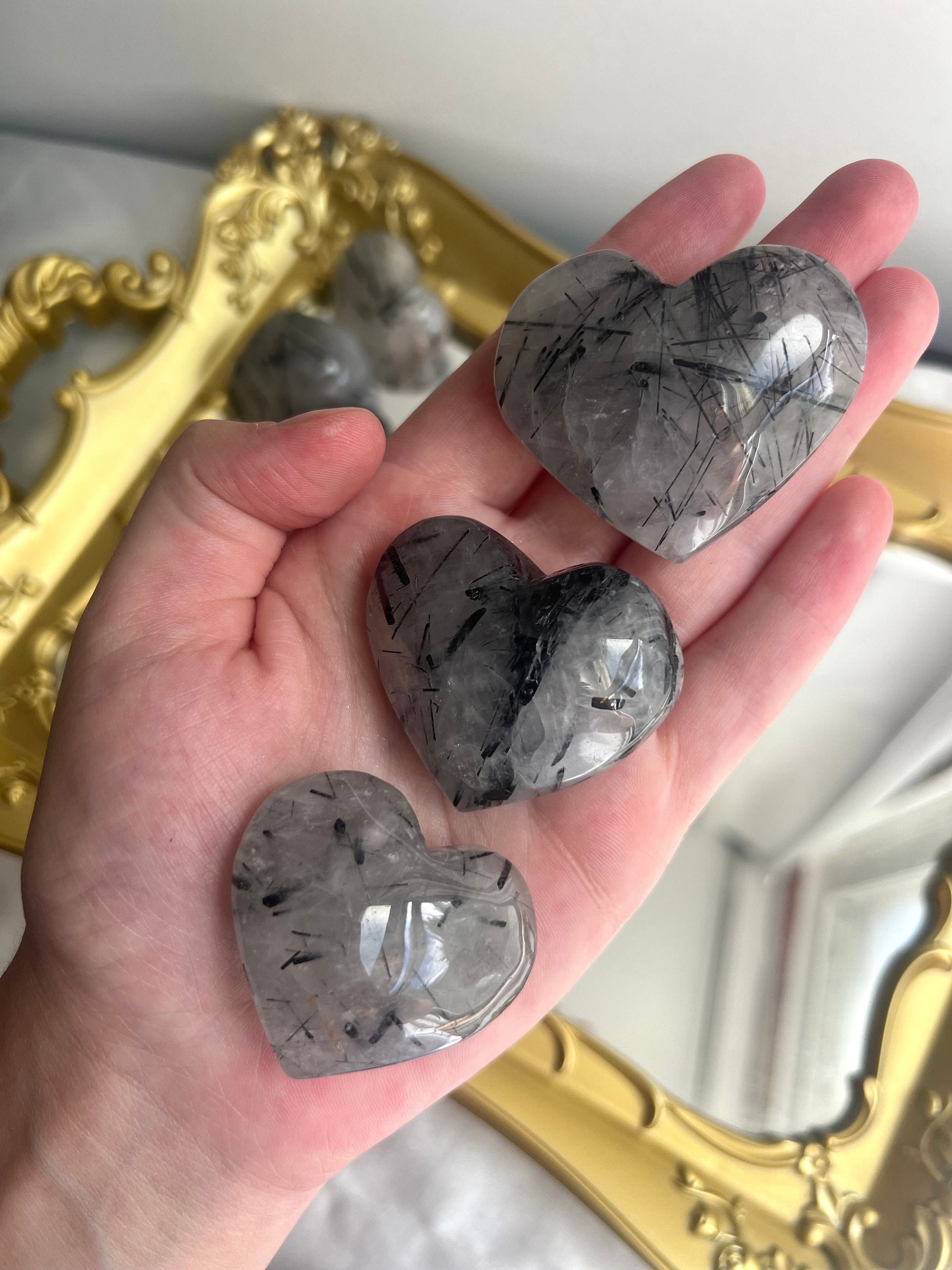 Tourmaline in Quartz Puffy Heart Carvings | Tourmalated Quartz Heart You Choose