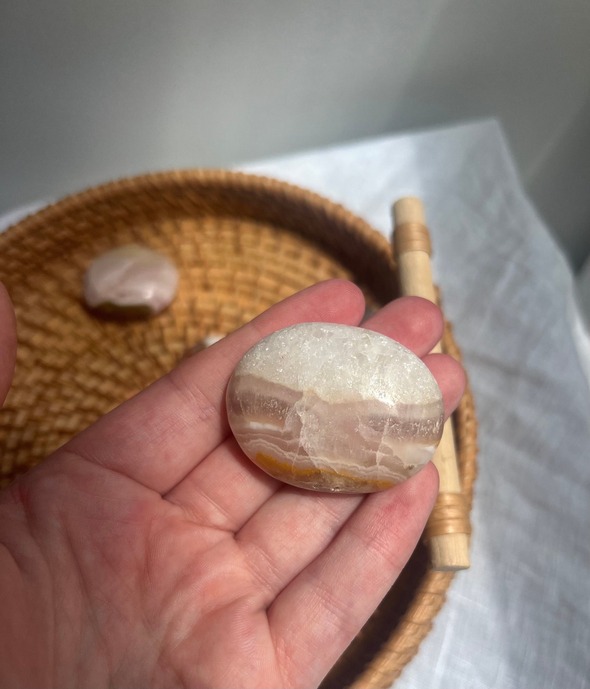 Beautiful Small Pink Aragonite Palm Stone From Pakistan