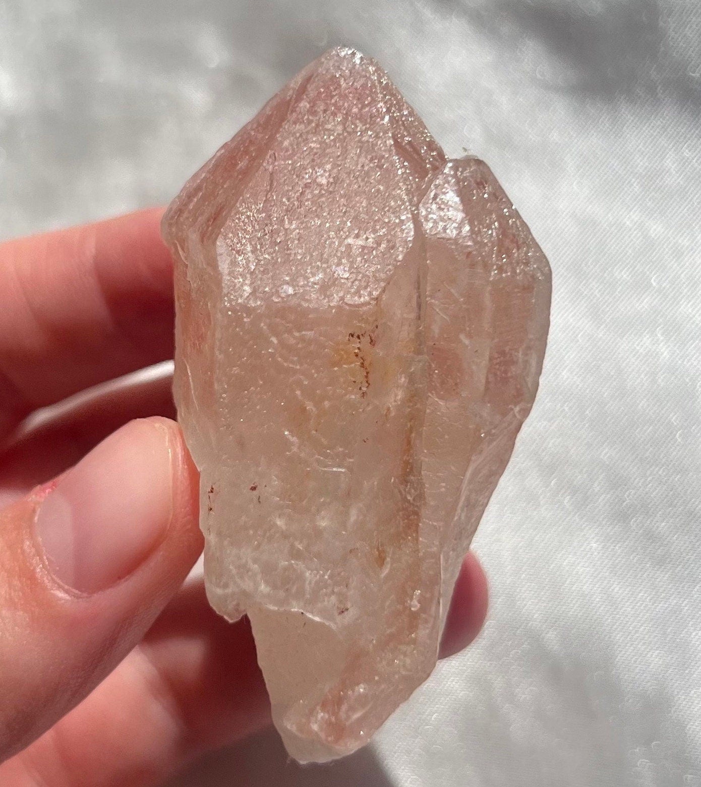 Double Pointed Raw Pink Scarlett Temple Lemurian Point from Brazil | Twin Point