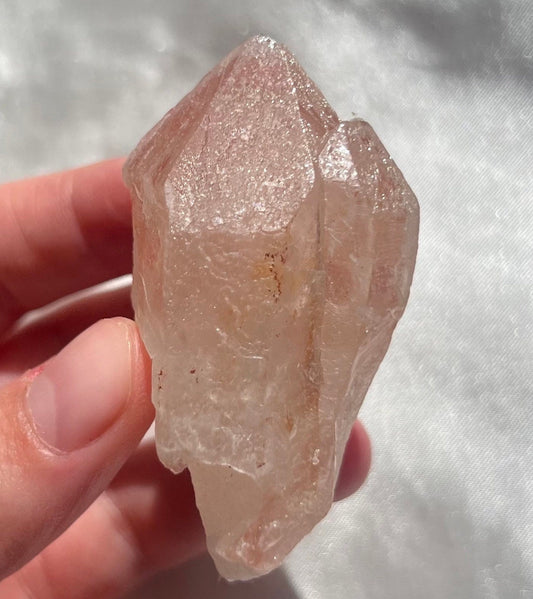 Double Pointed Raw Pink Scarlett Temple Lemurian Point from Brazil | Twin Point