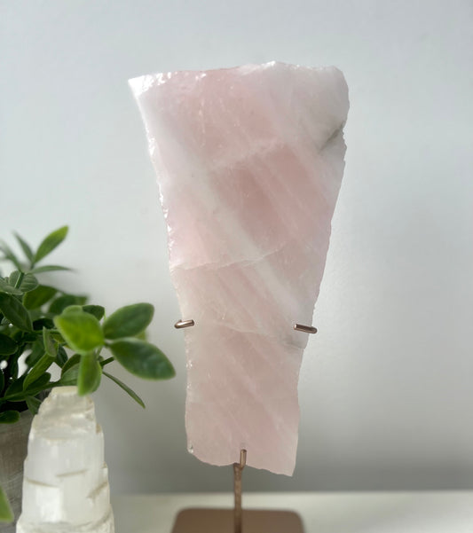 Beautiful Rose Quartz Slab with Display Stand from Brazil