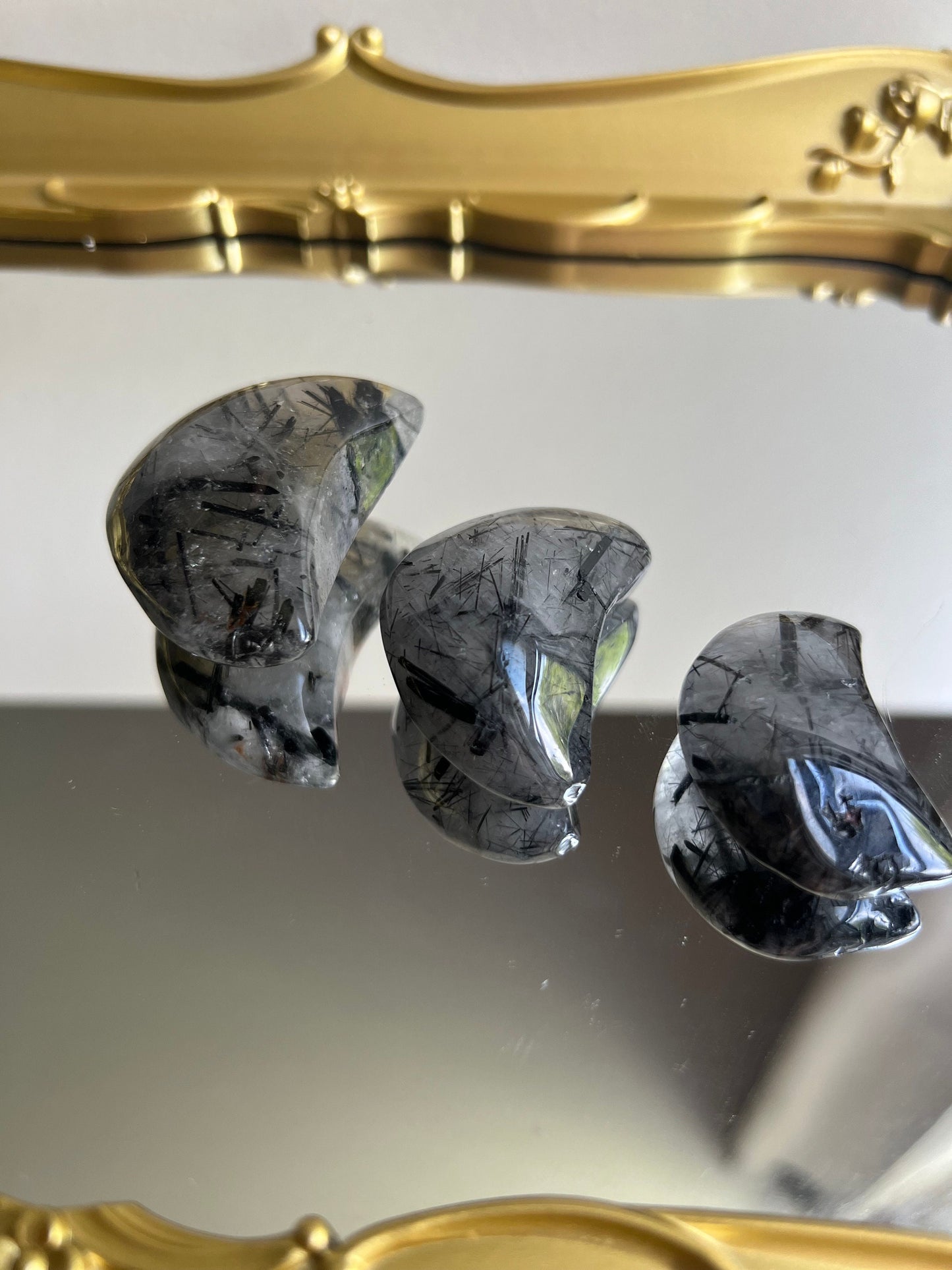Tourmaline in Quartz Crescent Moon Carvings | Tourmalated Quartz Moons