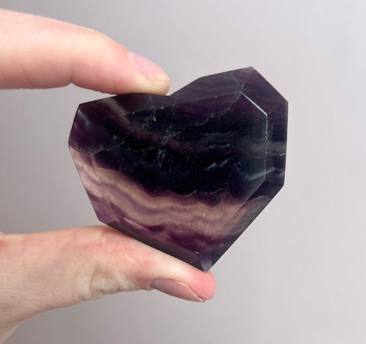 Fluorite Hand Carved Heart | Deep Purple Fluorite Heart