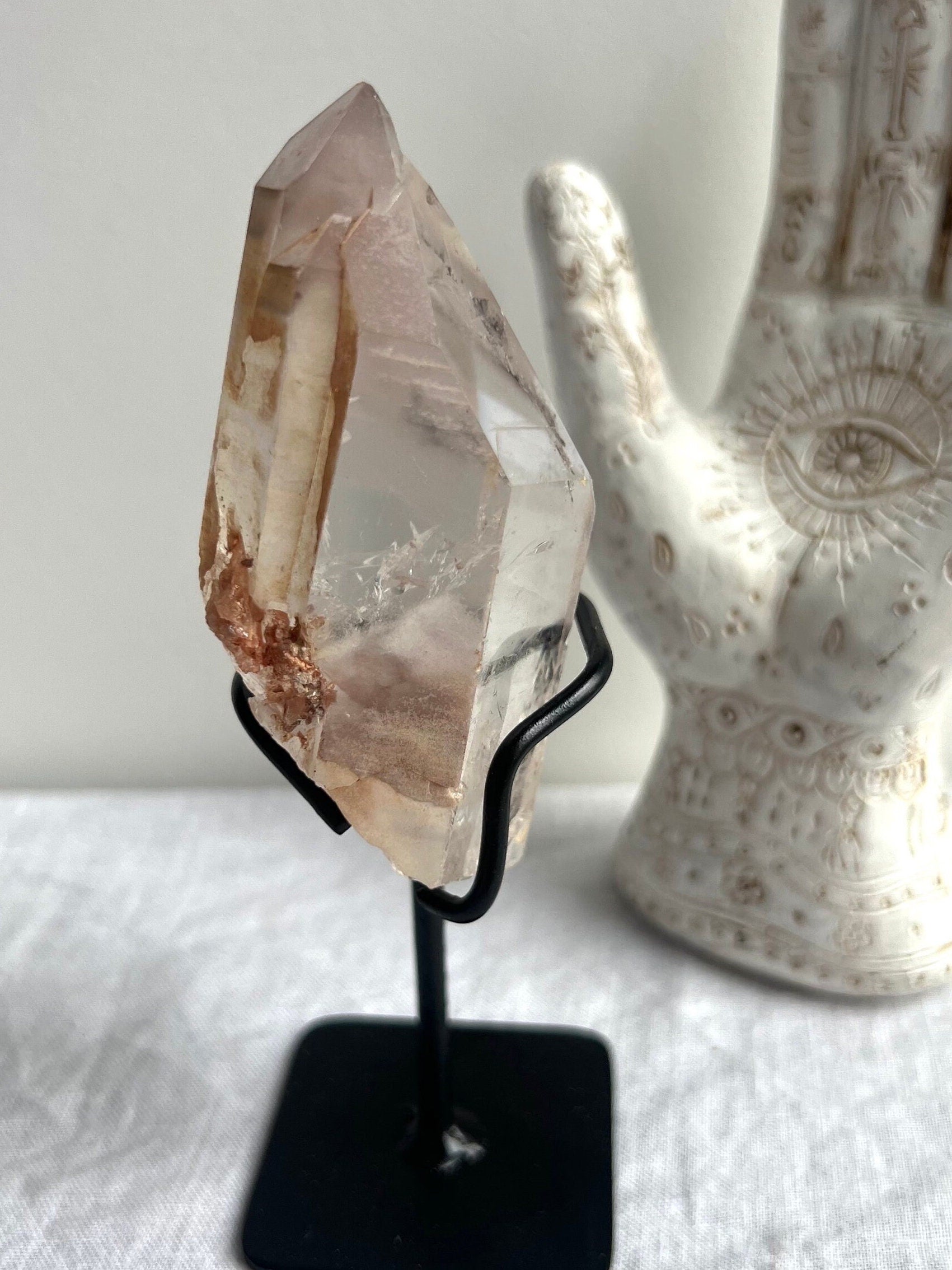 High Grade Lithium Lemurian Quartz Point with Display Stand from Brazil