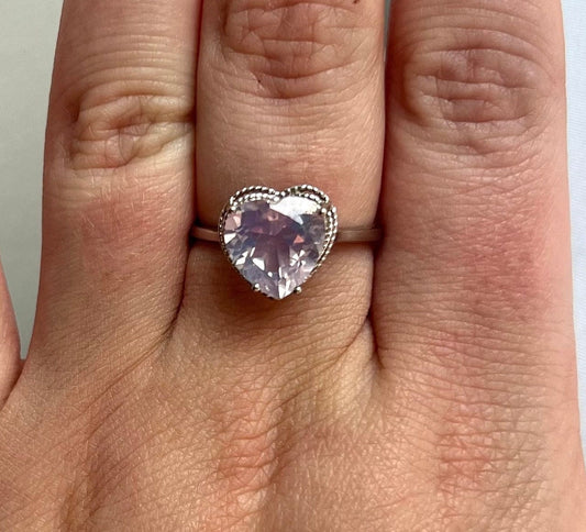 Lavender Moon Quartz Ring with 925 Sterling Silver Adjustable Band Heart Shaped Lavender Moon Quartz