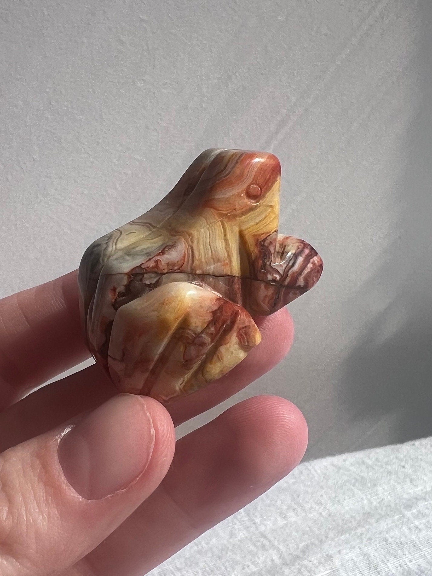Gorgeous Crazy Lace Agate Toad Carving Mini