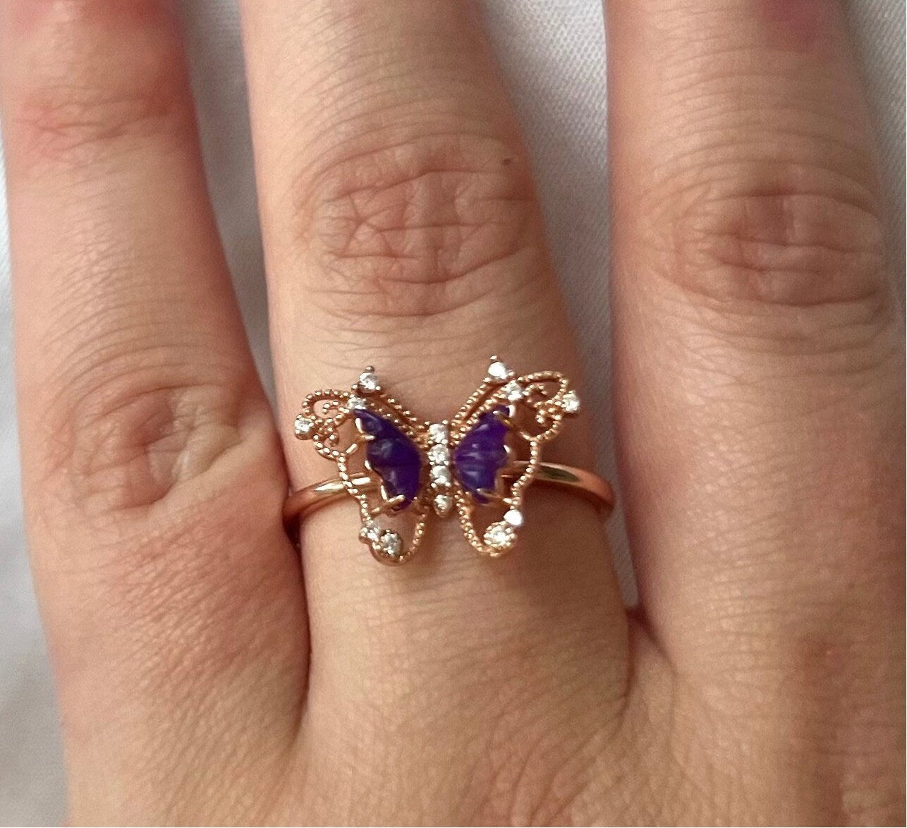 Sugilite Butterfly Ring with Rose Gold 925 Sterling Silver Adjustable Band