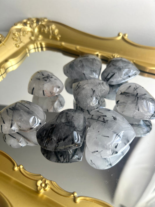 Tourmaline in Quartz Puffy Heart Carvings | Tourmalated Quartz Heart You Choose