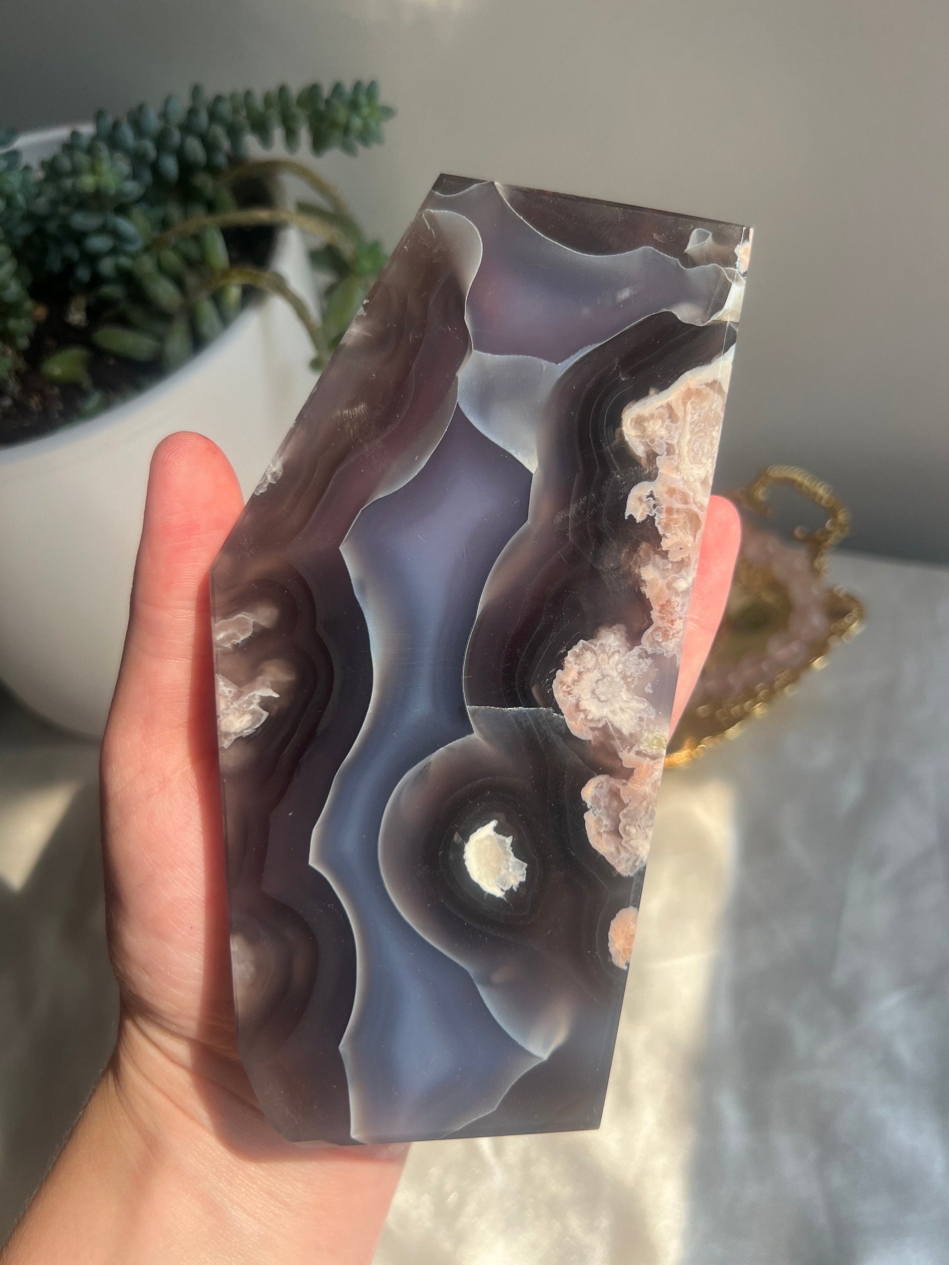 High Quality Blue Flower Agate Slab | AAA Blue and Black Flower Agate Slice