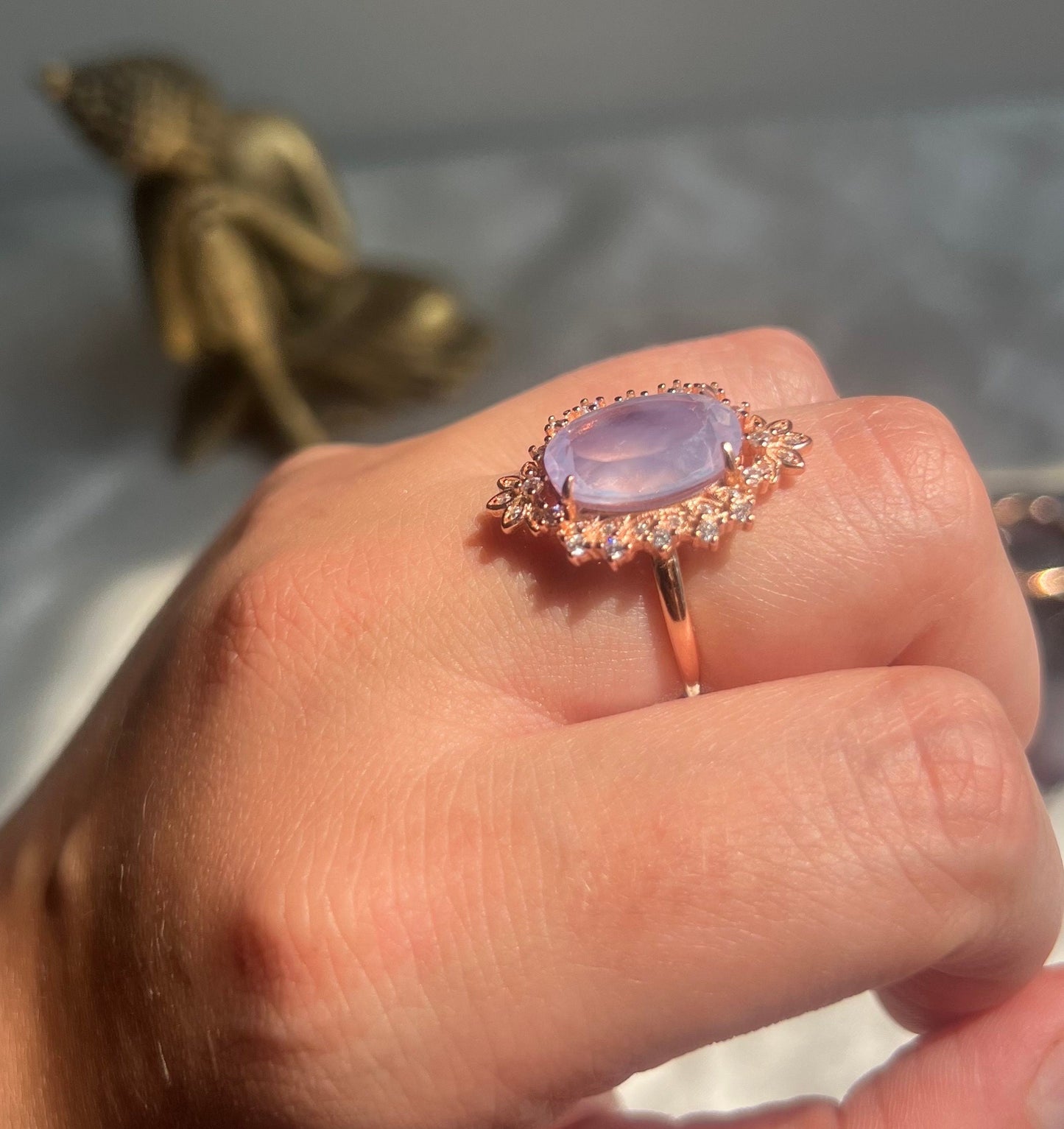 Gorgeous Lavender Moon Quartz Statement Ring | 925 Sterling Silver Rose Gold Plated Adjustable Band