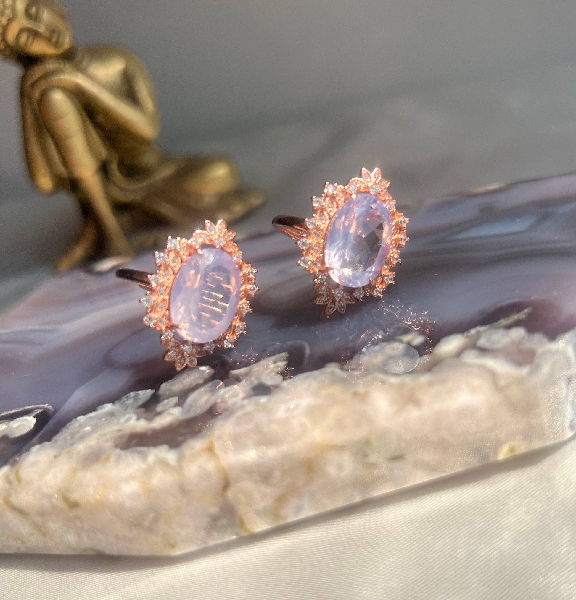 Gorgeous Lavender Moon Quartz Statement Ring | 925 Sterling Silver Rose Gold Plated Adjustable Band