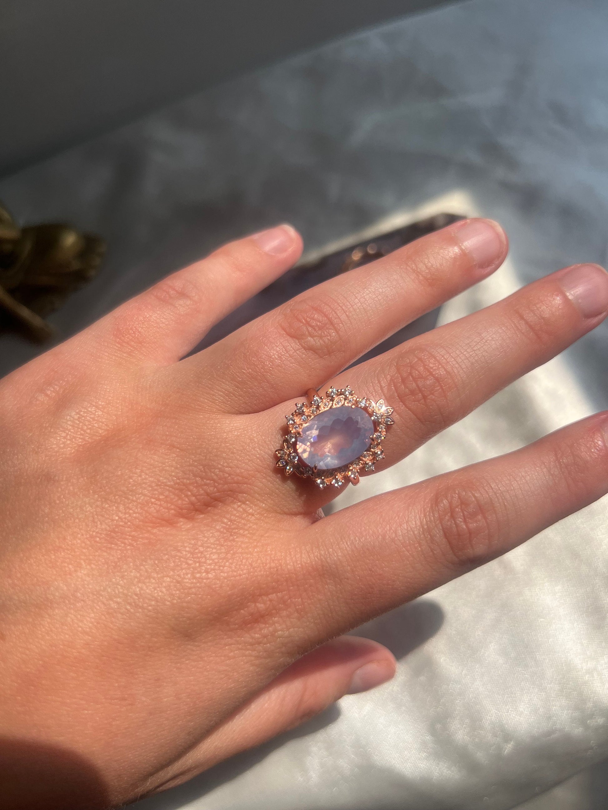 Gorgeous Lavender Moon Quartz Statement Ring | 925 Sterling Silver Rose Gold Plated Adjustable Band