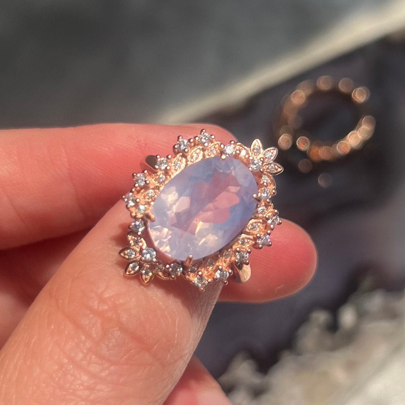 Gorgeous Lavender Moon Quartz Statement Ring | 925 Sterling Silver Rose Gold Plated Adjustable Band