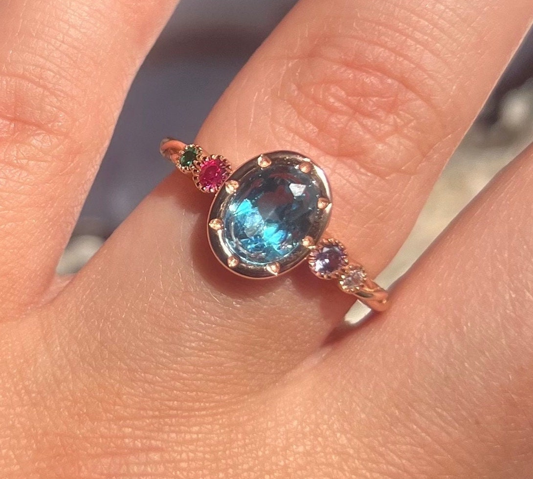 Gorgeous Blue Topaz Gemstone Ring | 925 Sterling Silver Rose Gold Plated Adjustable Band