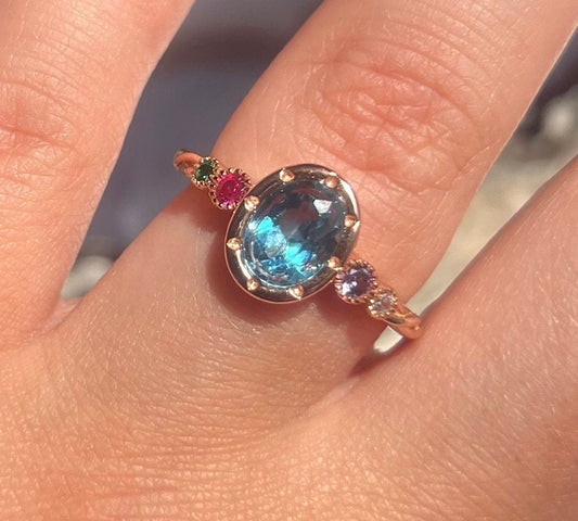 Gorgeous Blue Topaz Gemstone Ring | 925 Sterling Silver Rose Gold Plated Adjustable Band