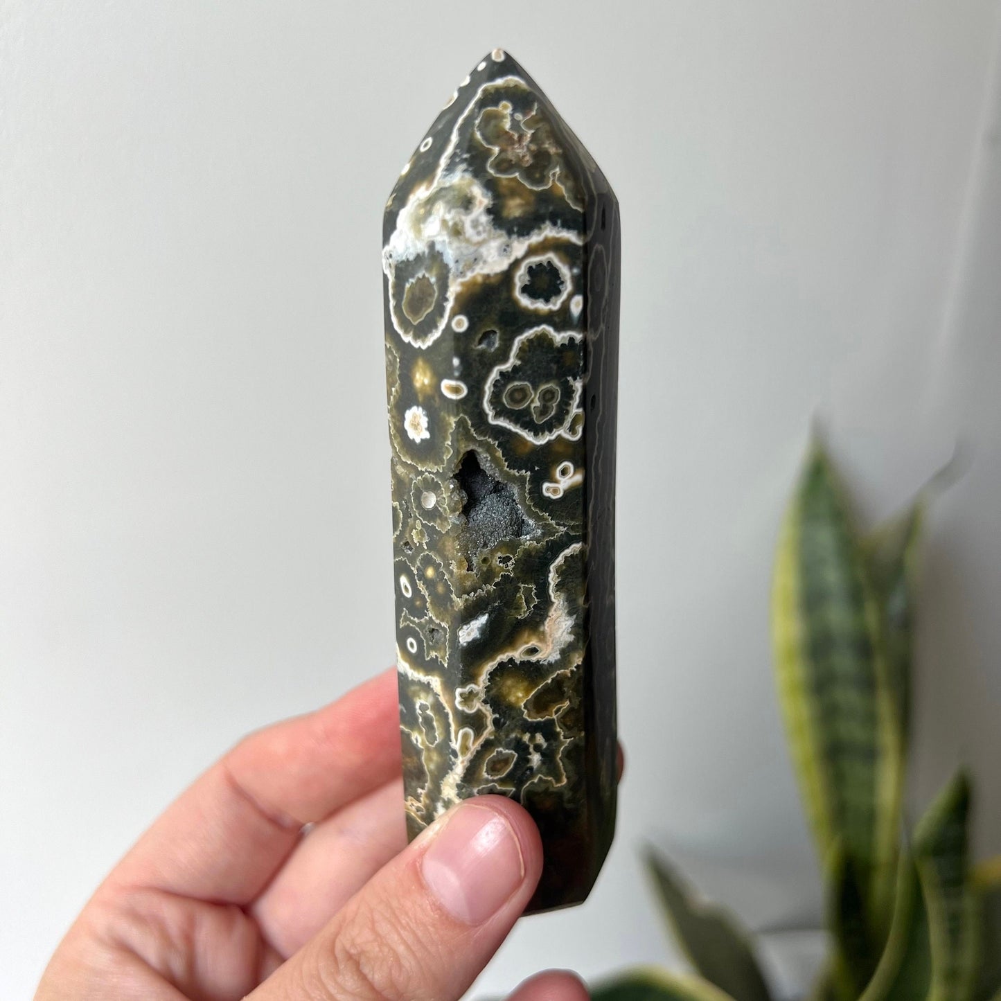 Stunning Veinless Ocean Jasper Tower from Madagascar with Druzy Pocket| Ocean Jasper Obelisk
