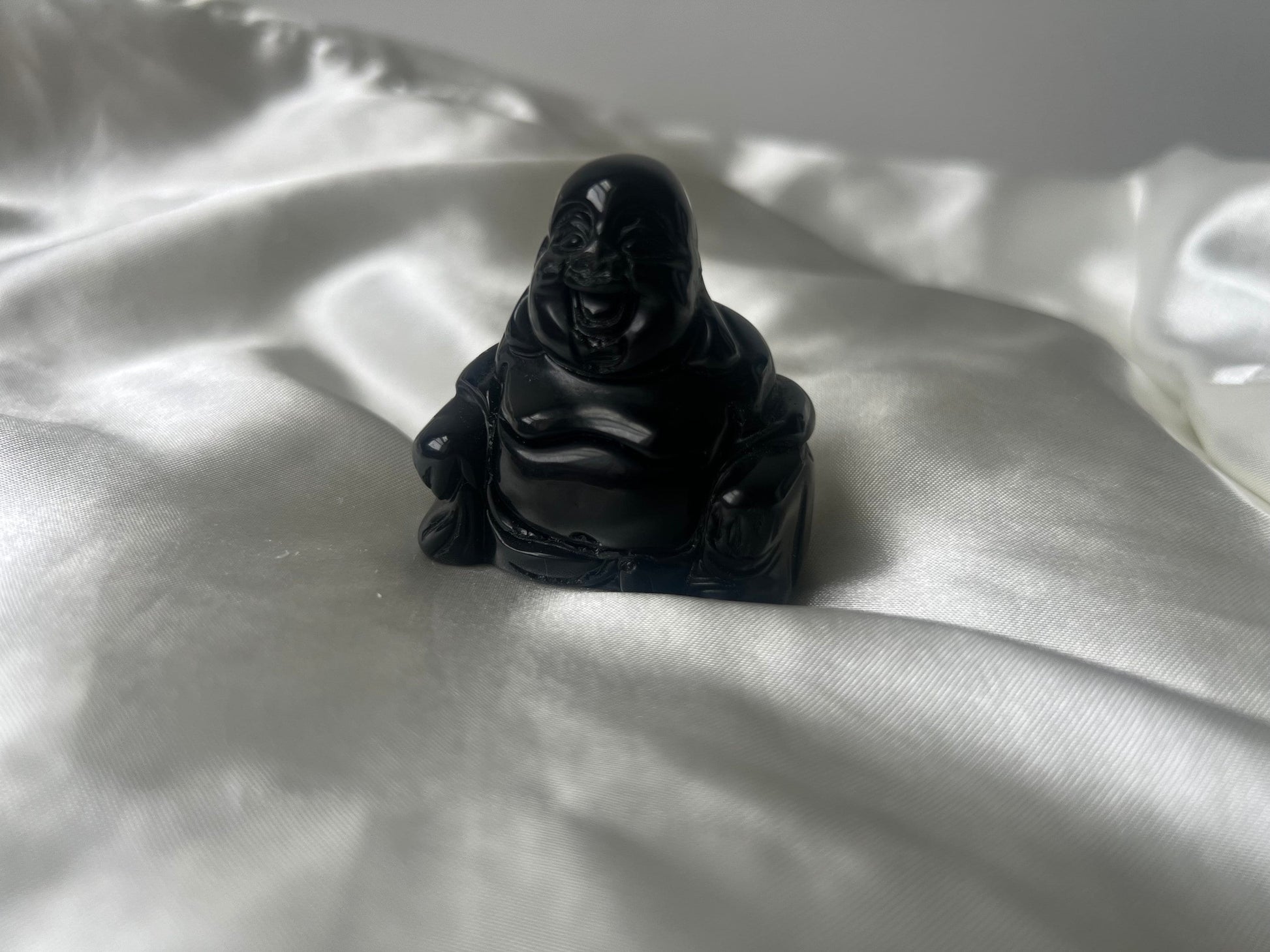 Beautiful Black Obsidian Laughing Buddha Carving