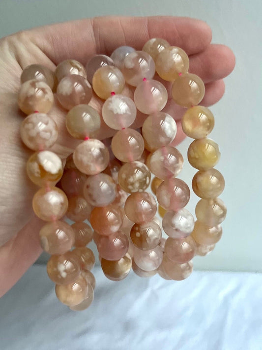 Flower Agate Handmade Bracelet | 11mm Flower Agate Beaded Bracelet