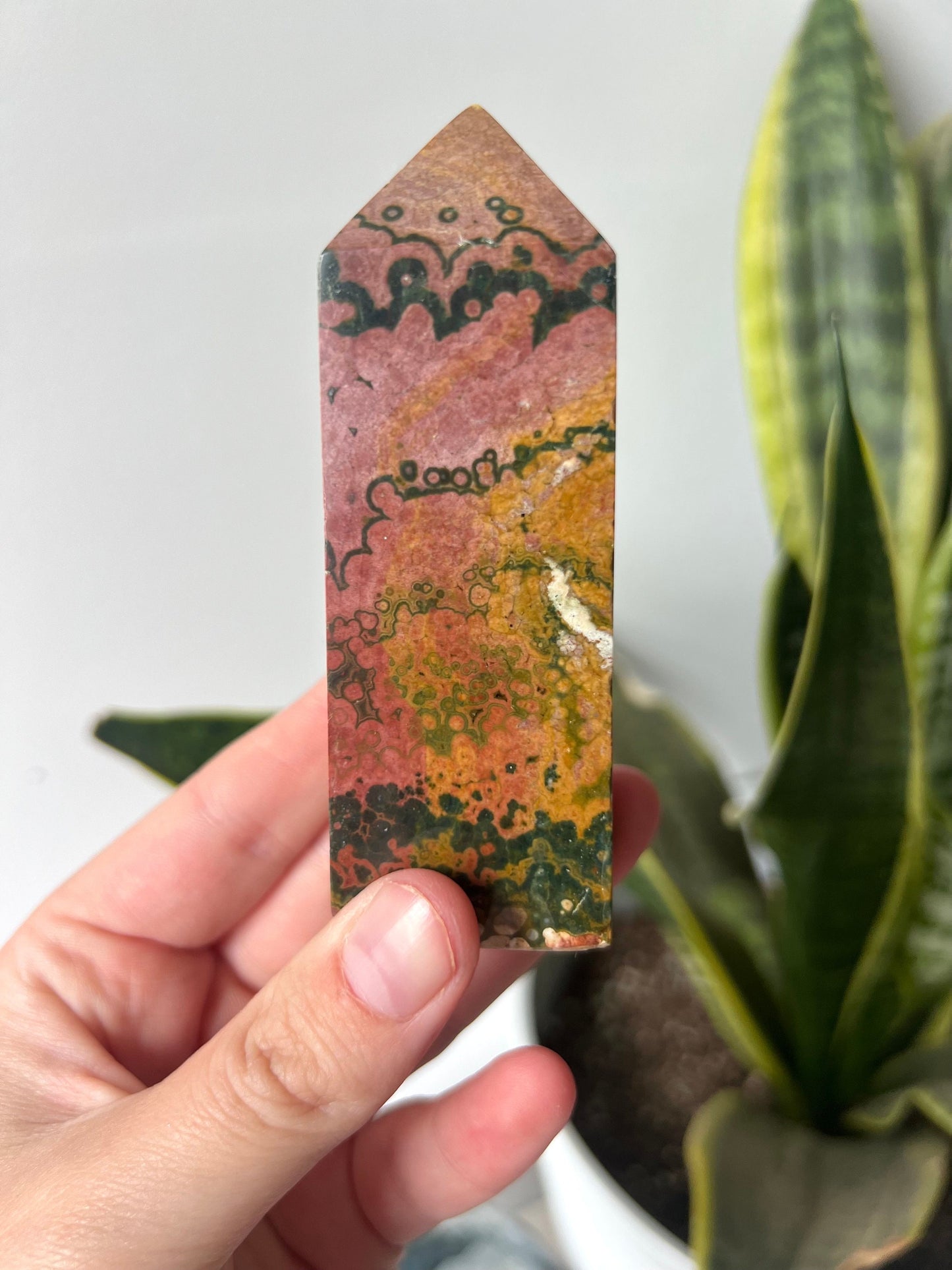 GORGEOUS Pink & Orange Ocean Jasper Tower | Veinless Ocean Jasper Obelisk