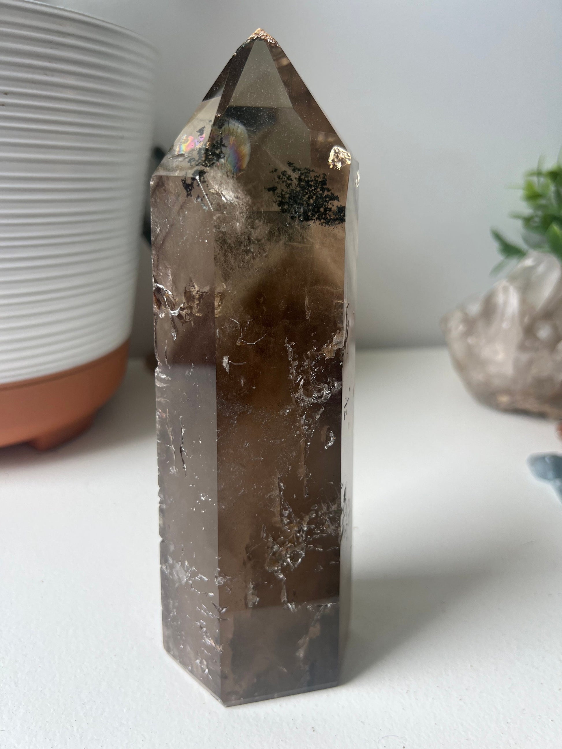 Gorgeous Large Smoky Quartz Tower with Dentritic Garden & Phantoms from Brazil (1.314kg)