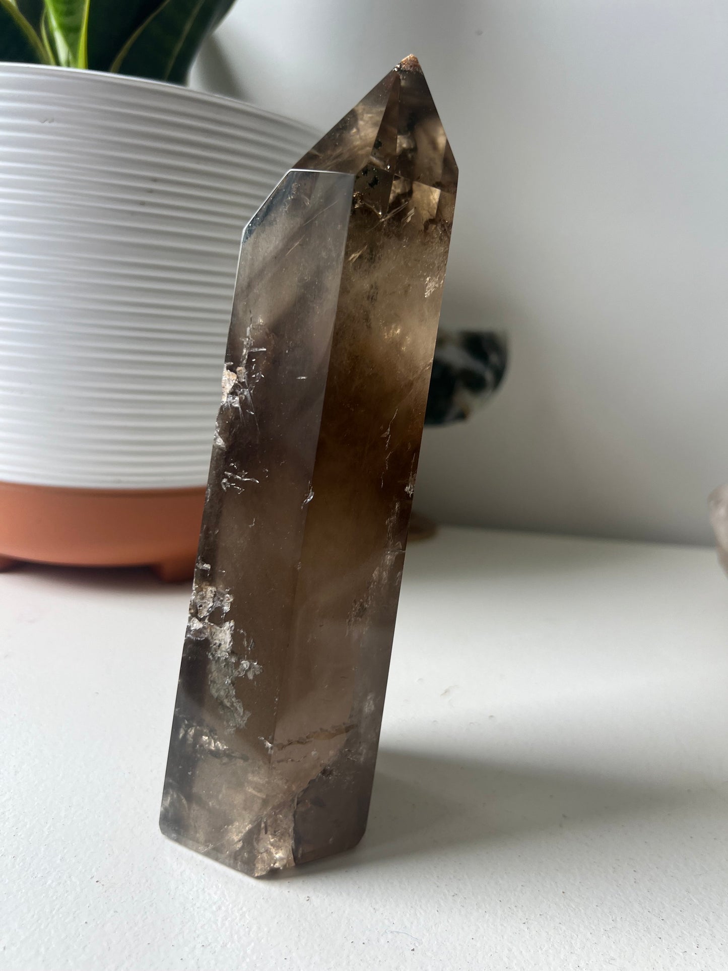Gorgeous Large Smoky Quartz Tower with Dentritic Garden & Phantoms from Brazil (1.314kg)