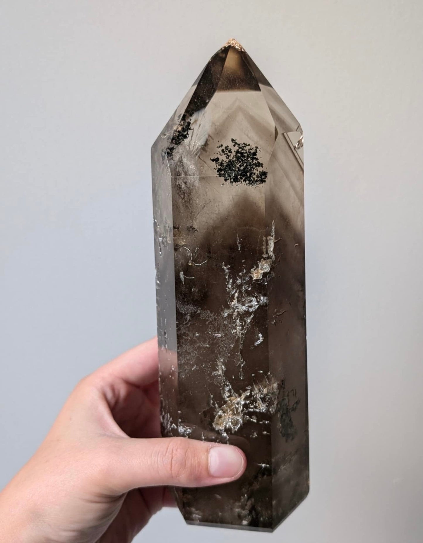 Gorgeous Large Smoky Quartz Tower with Dentritic Garden & Phantoms from Brazil (1.314kg)