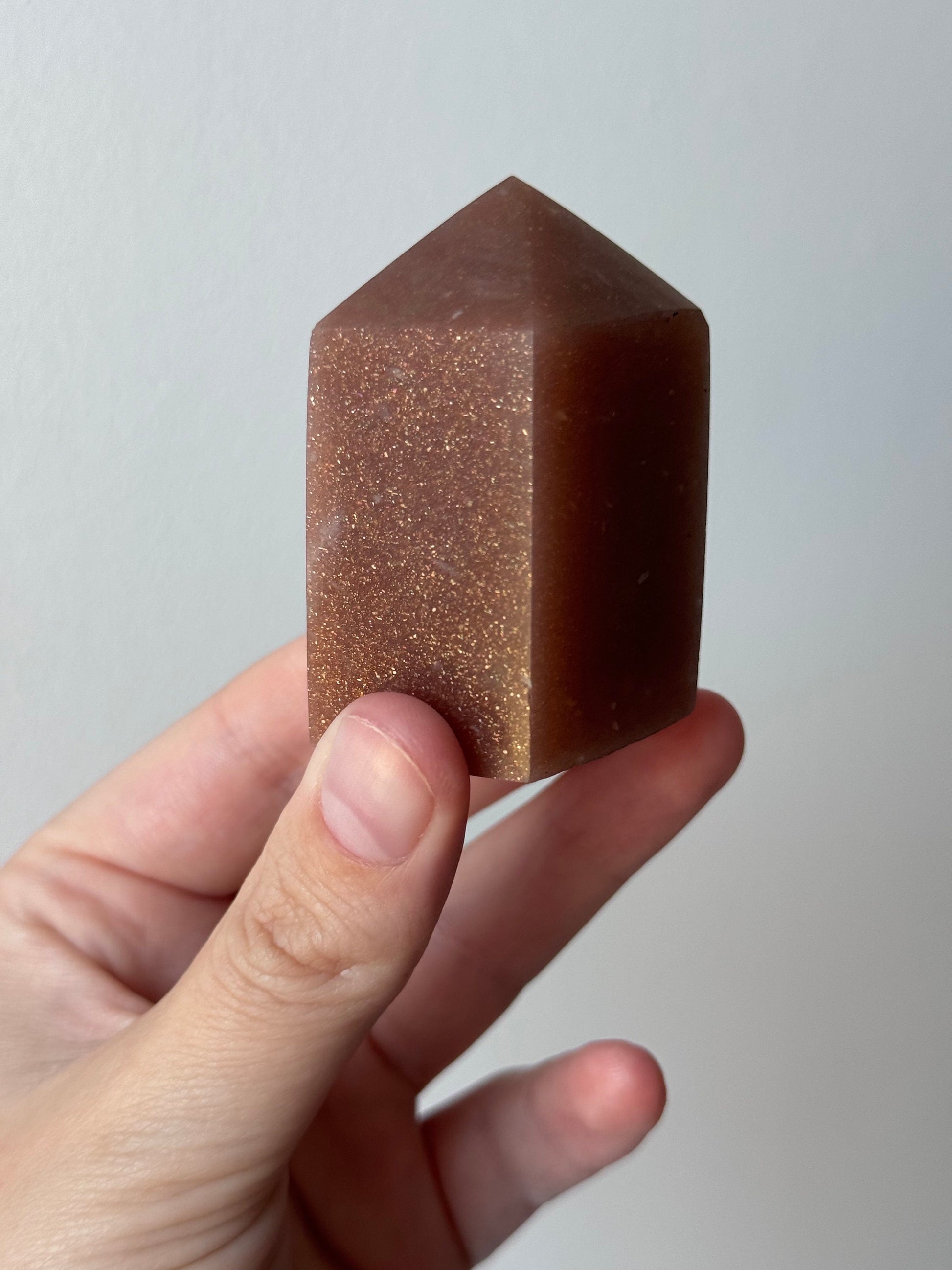 Gorgeous Flashy Peach Moonstone with Sunstone Tower | Small Peach Moonstone Obelisk