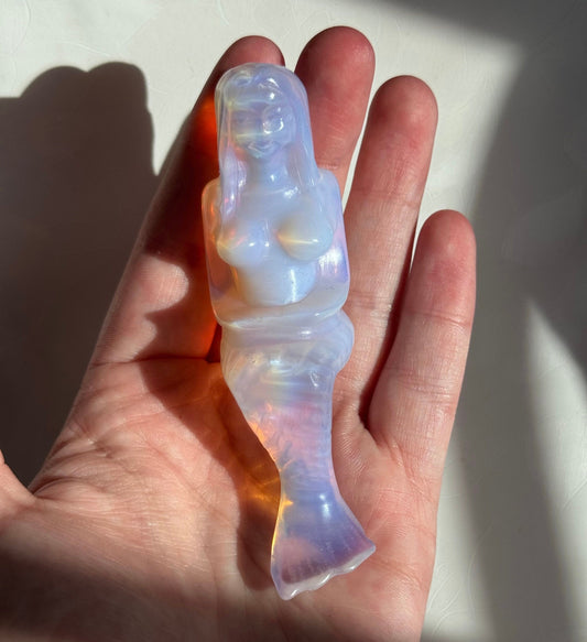 Gorgeous Hand Carved Opalite Mermaid | Opalite Mermaid Carving Self-Sitting