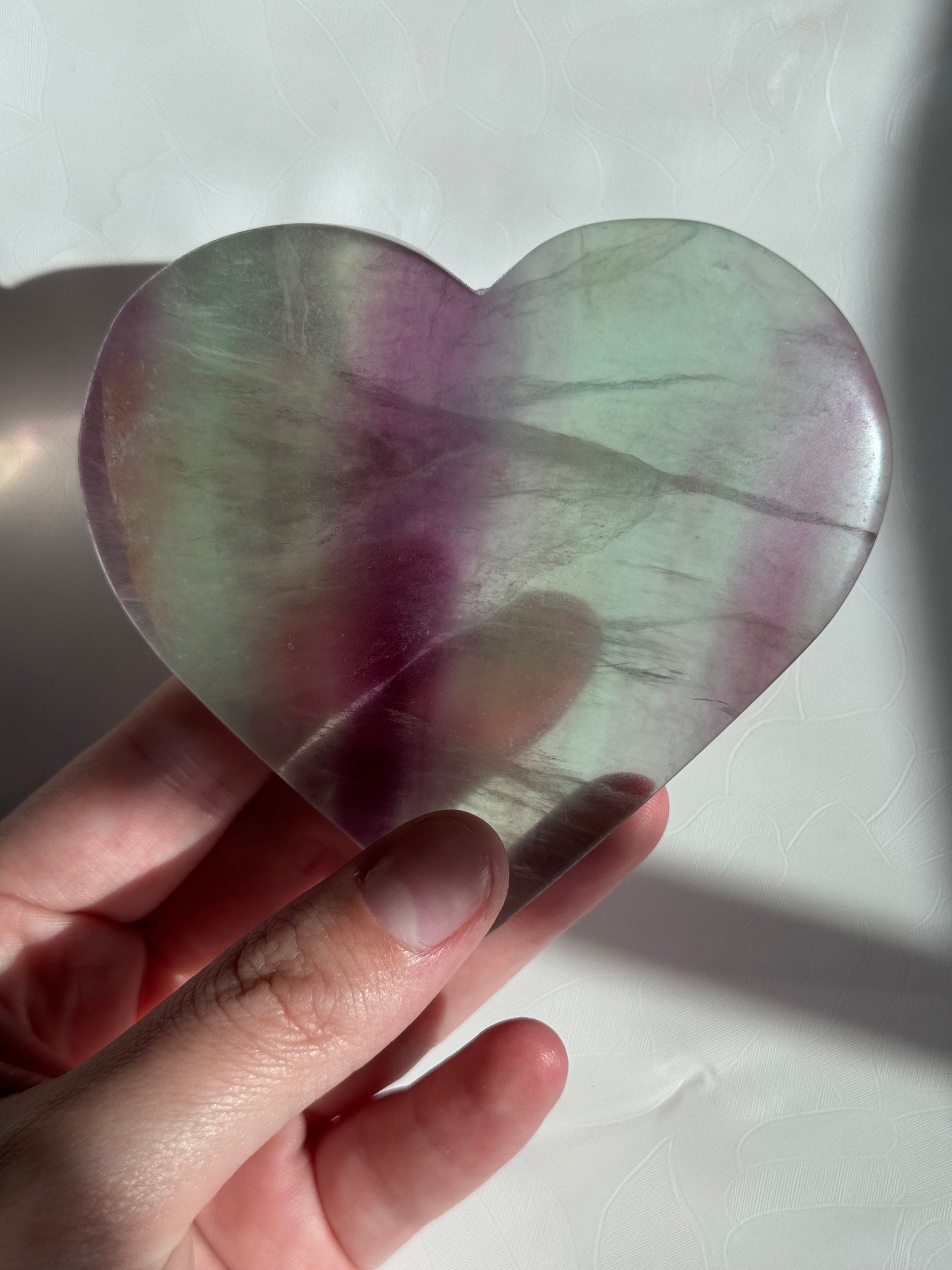 Gorgeous Large Candy Fluorite Heart Carving | Big Rainbow Fluorite Heart