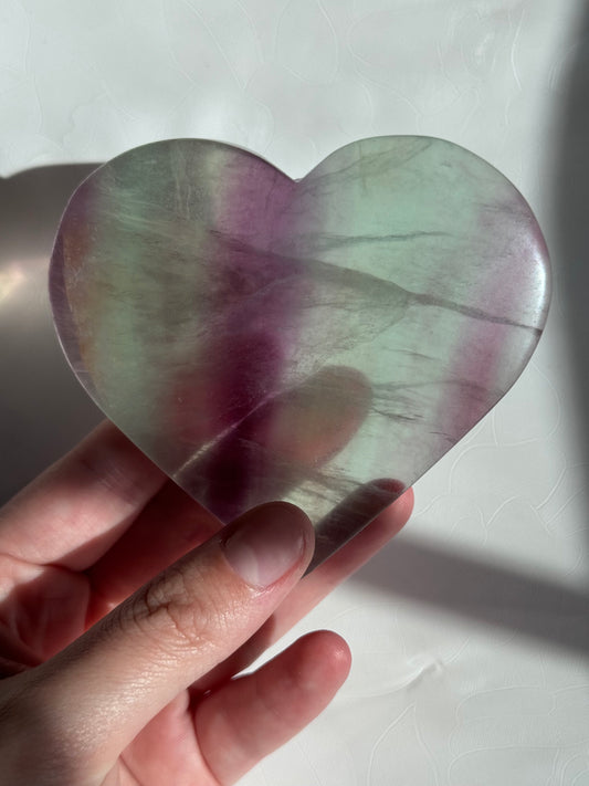 Gorgeous Large Candy Fluorite Heart Carving | Big Rainbow Fluorite Heart
