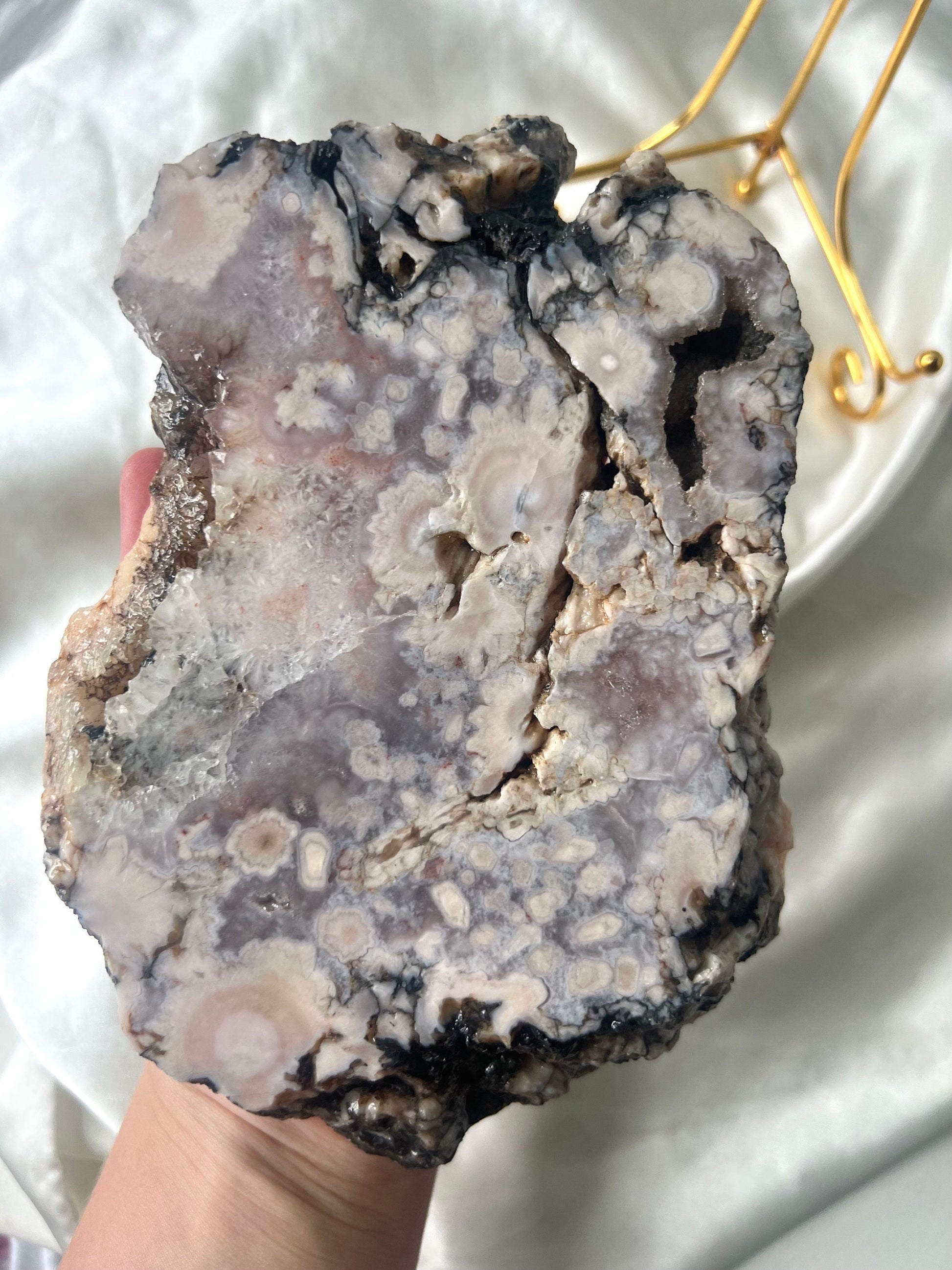 Gorgeous Pink Amethyst with Flower Agate Slab from Brazil with Display Stand