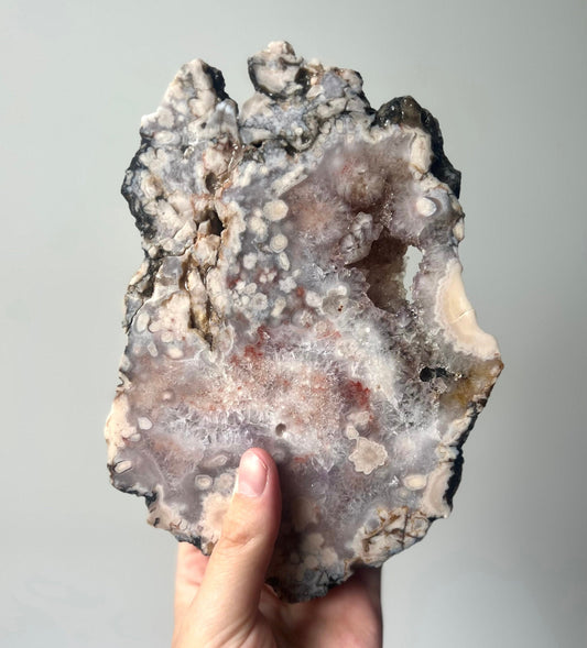 Gorgeous Pink Amethyst with Flower Agate Slab from Brazil with Display Stand