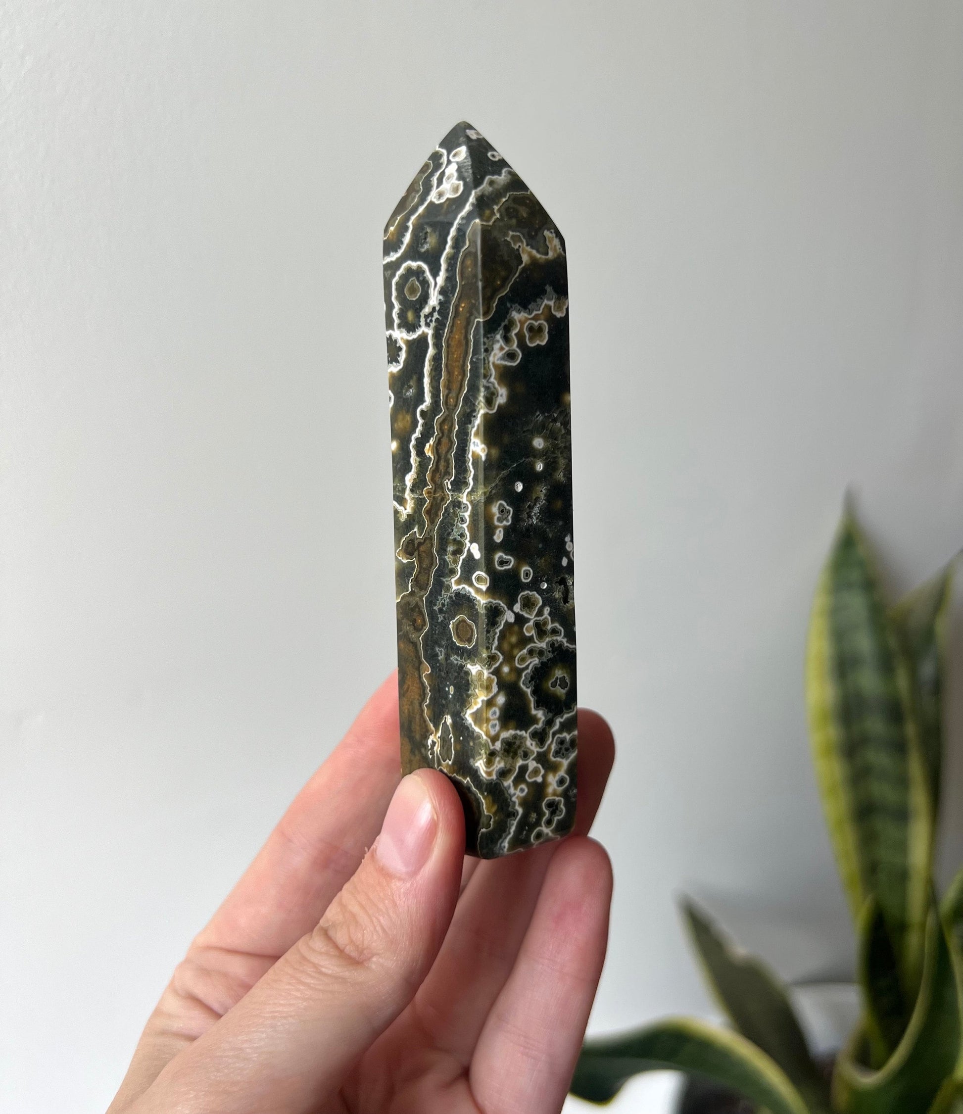 Stunning Veinless Ocean Jasper Tower from Madagascar with Druzy Pocket| Ocean Jasper Obelisk