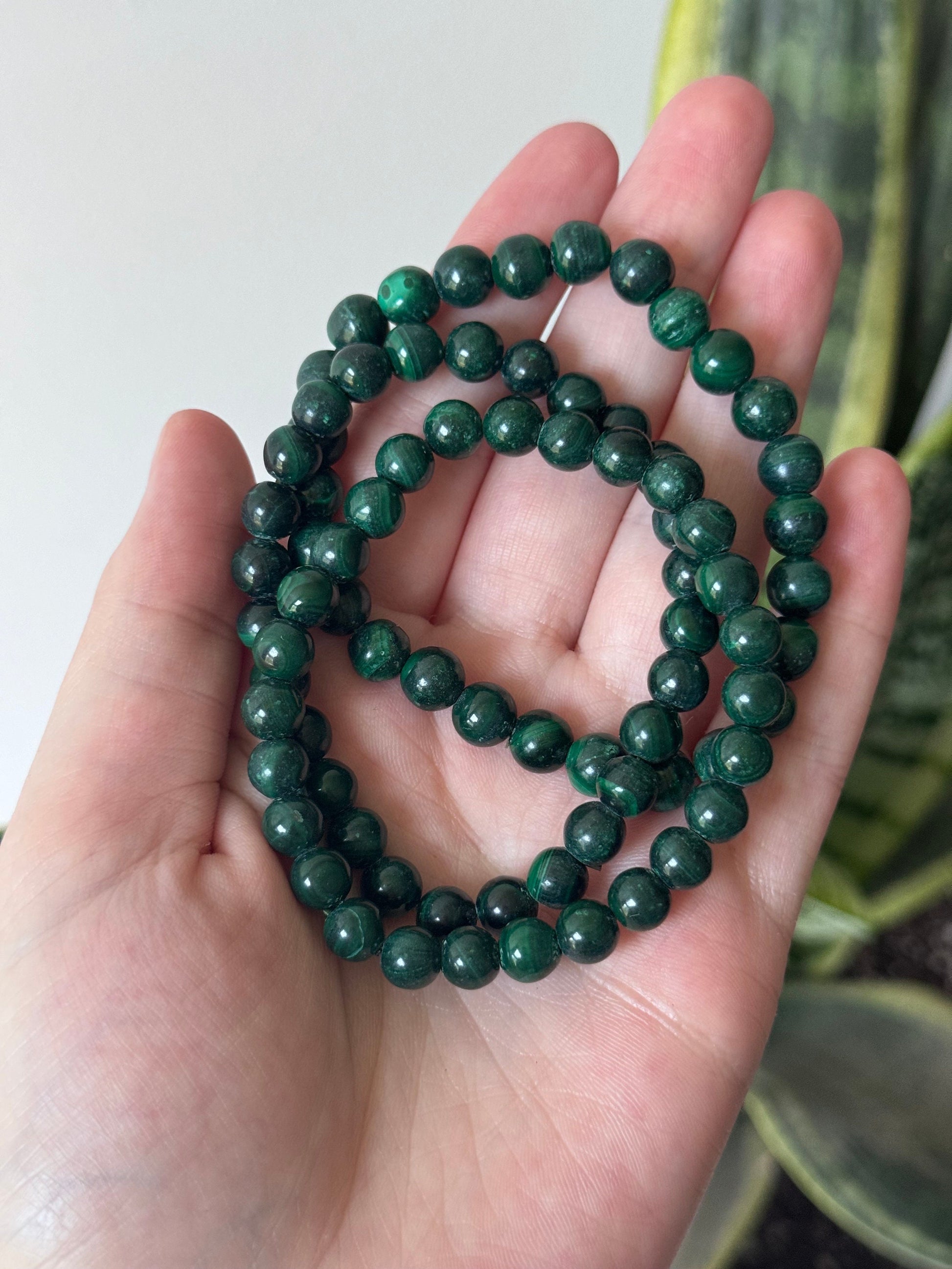 Gorgeous Malachite Bracelets 6mm Handmade Gemstone Bracelet Deep Green Malachite