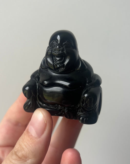 Beautiful Black Obsidian Laughing Buddha Carving