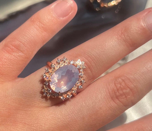 Gorgeous Lavender Moon Quartz Statement Ring | 925 Sterling Silver Rose Gold Plated Adjustable Band