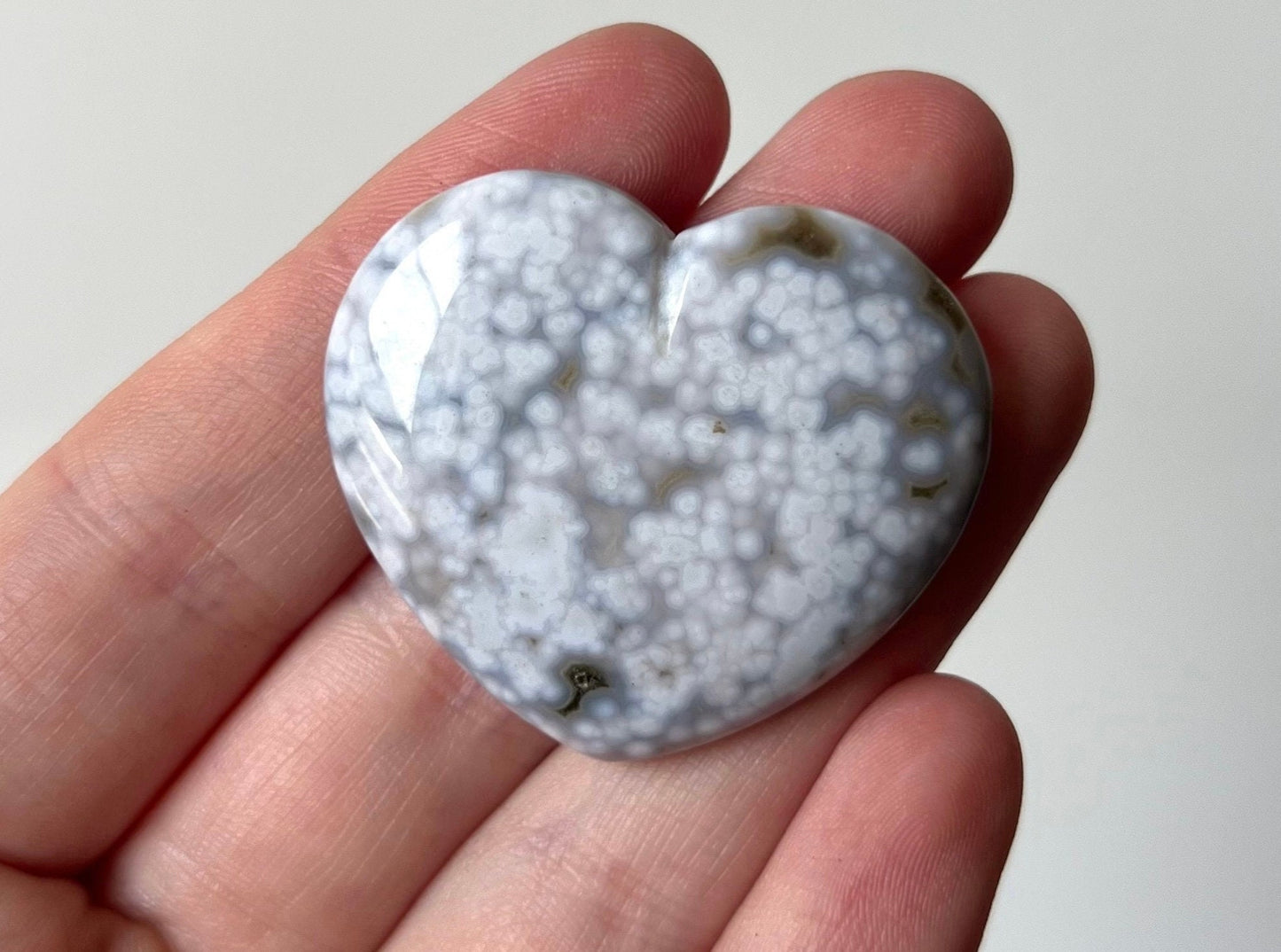 Gorgeous Veinless Ocean Jasper Heart Carving from Madagascar | Orbicular Jasper