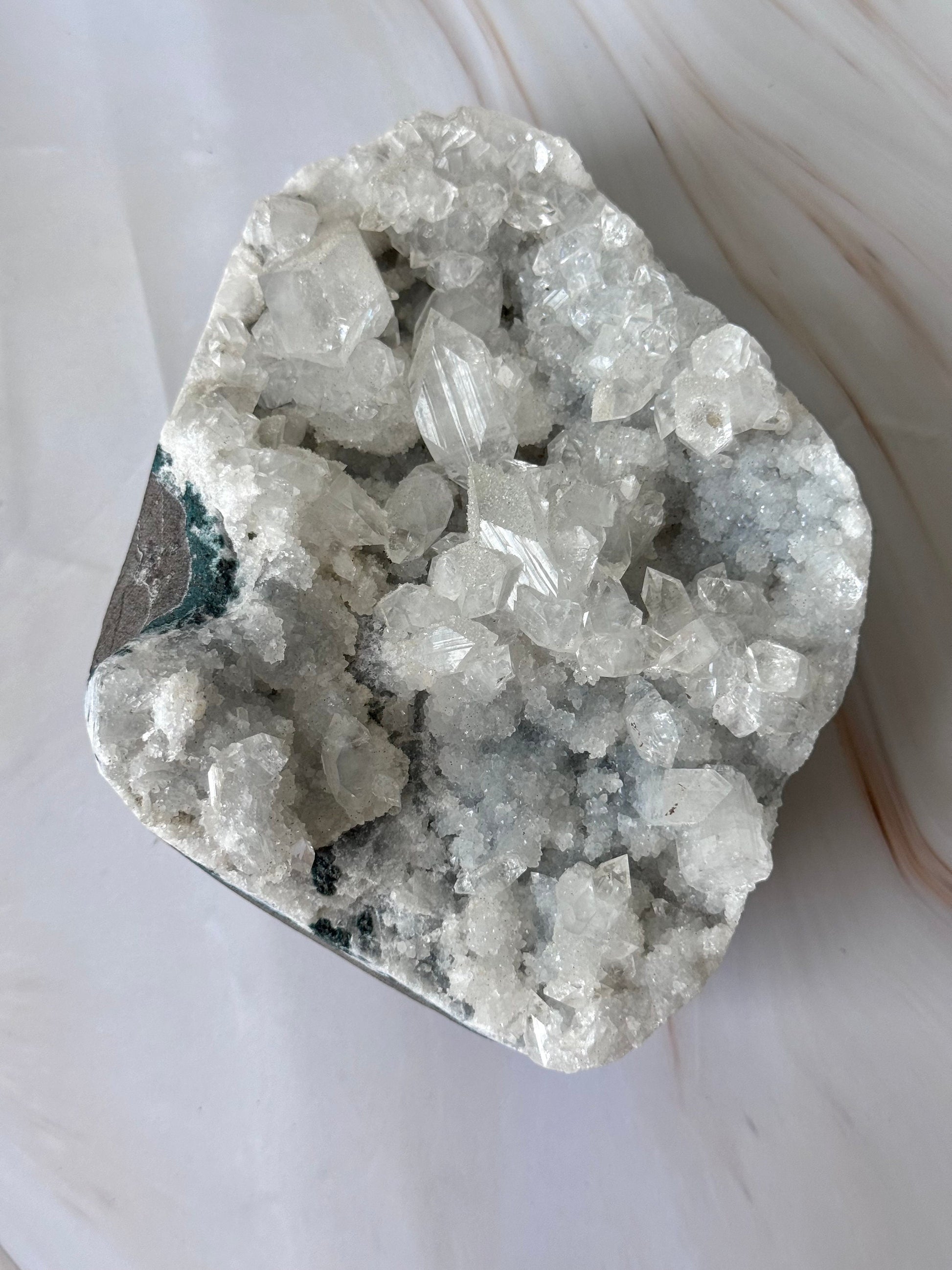 Gorgeous Raw Apophyllite on Chalcedony Cluster from India