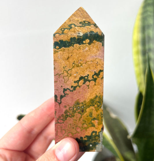 GORGEOUS Pink & Orange Ocean Jasper Tower | Veinless Ocean Jasper Obelisk