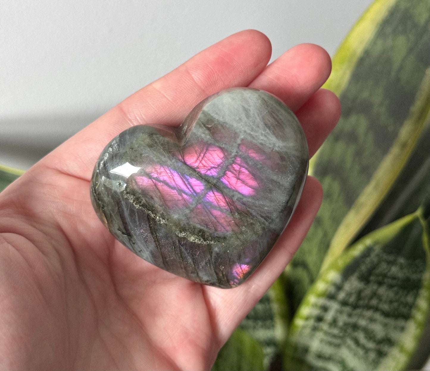 Gorgeous Sunset Labradorite Heart Carving | Pink Flash Labradorite Puffy Heart