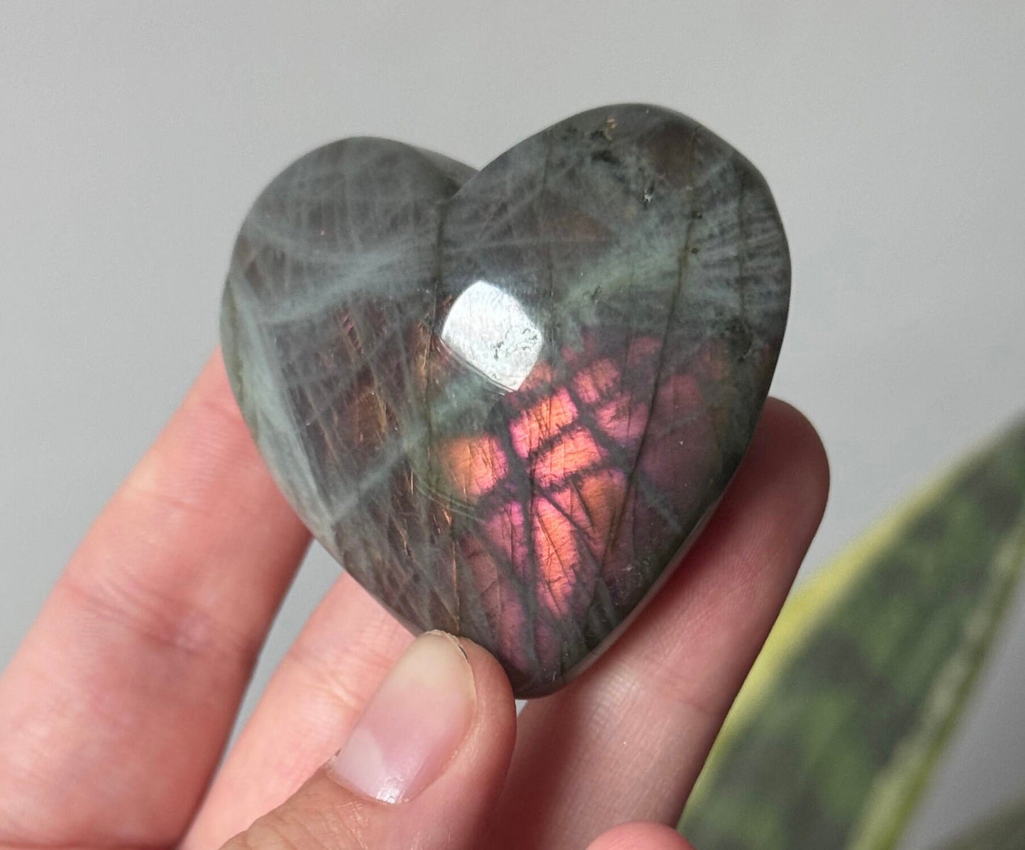 Gorgeous Sunset Labradorite Heart Carving | Pink Flash Labradorite Puffy Heart